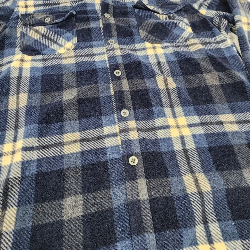Freedom Foundry Plaid Fleece Shirt Jacket Men's XL Blue Shacket Button Front